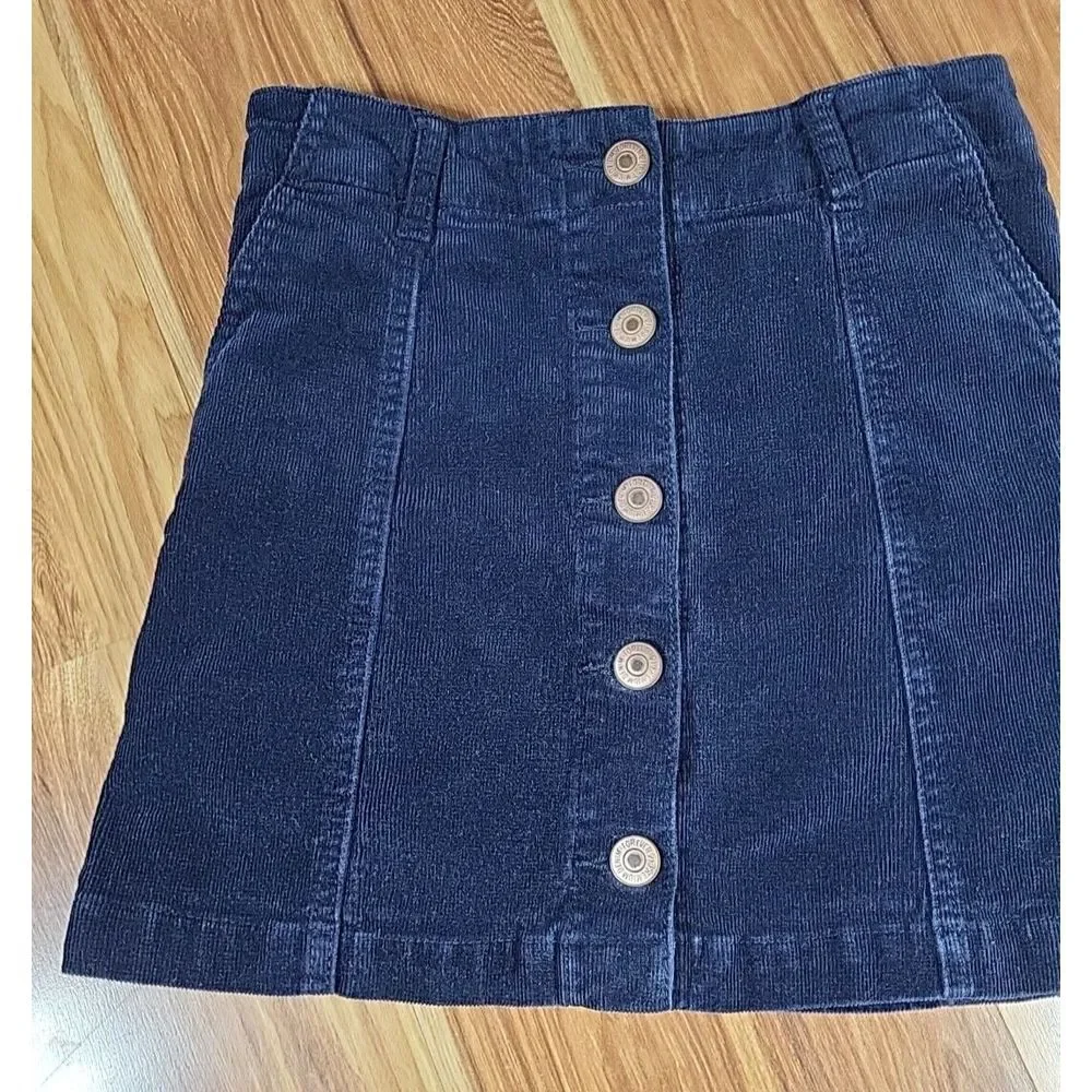 Forever 21 Corduroy Mini Skirt Size Small Navy Blue Button Fly‎ Preppy A Line